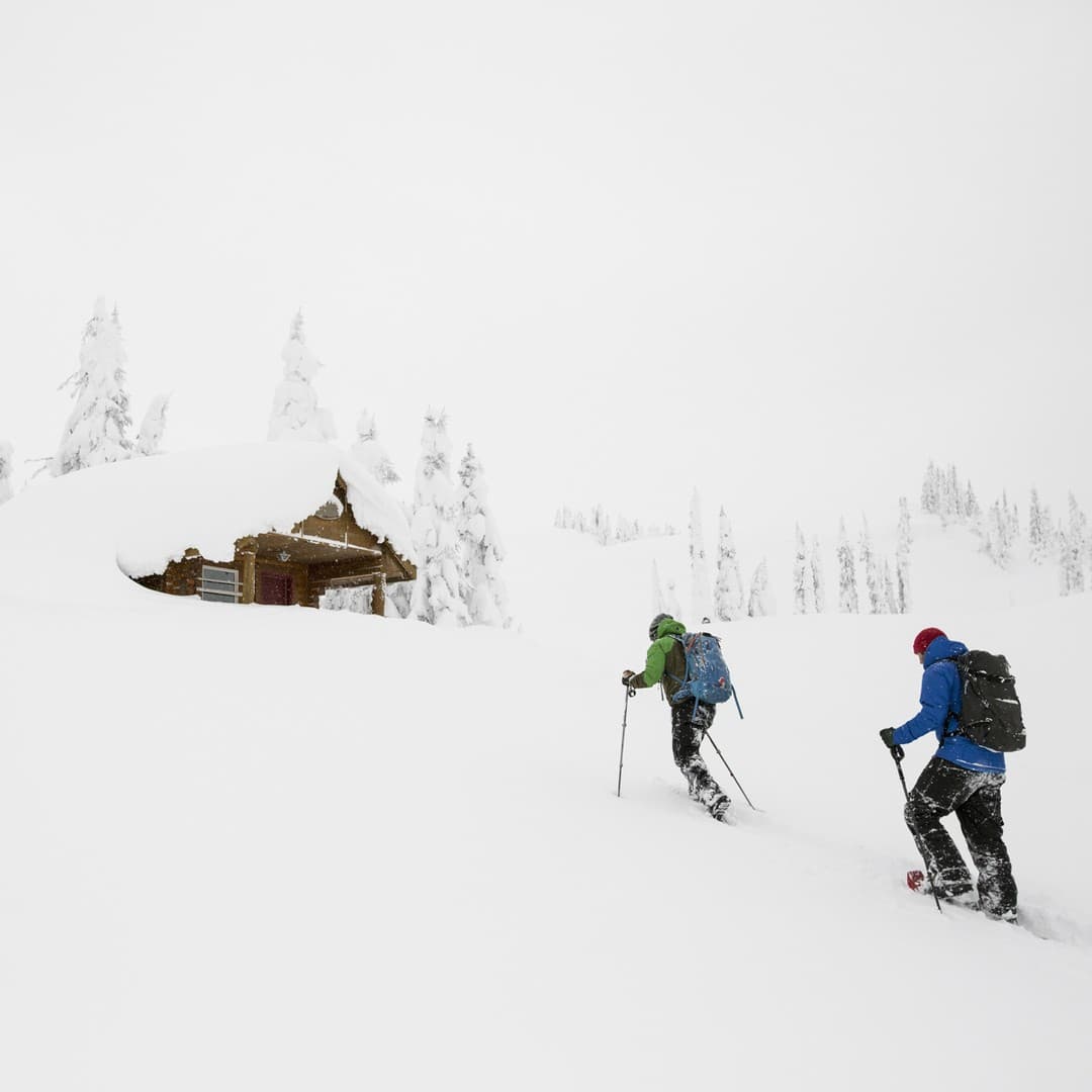 backcountry snowshoeing group