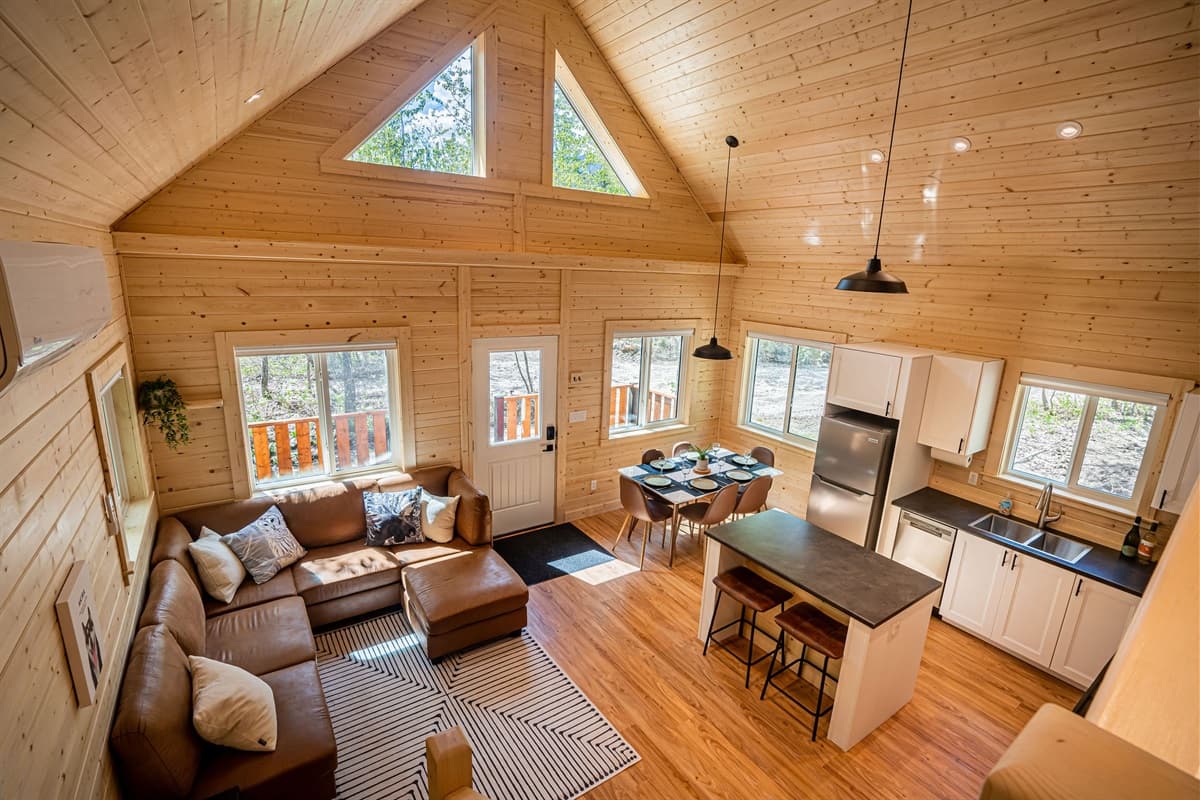 kitchen and common space in akira cabin