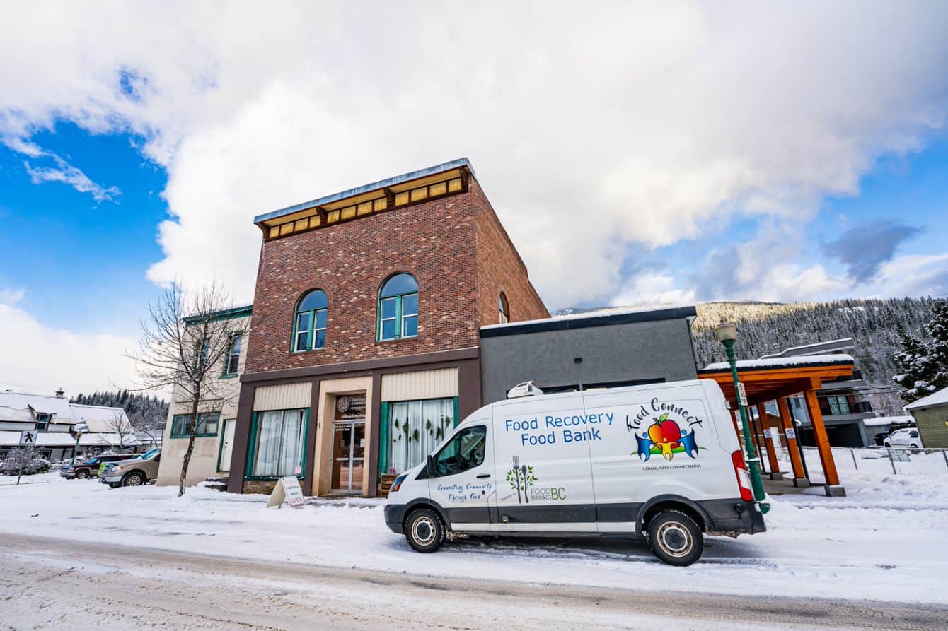 van in front of food bank