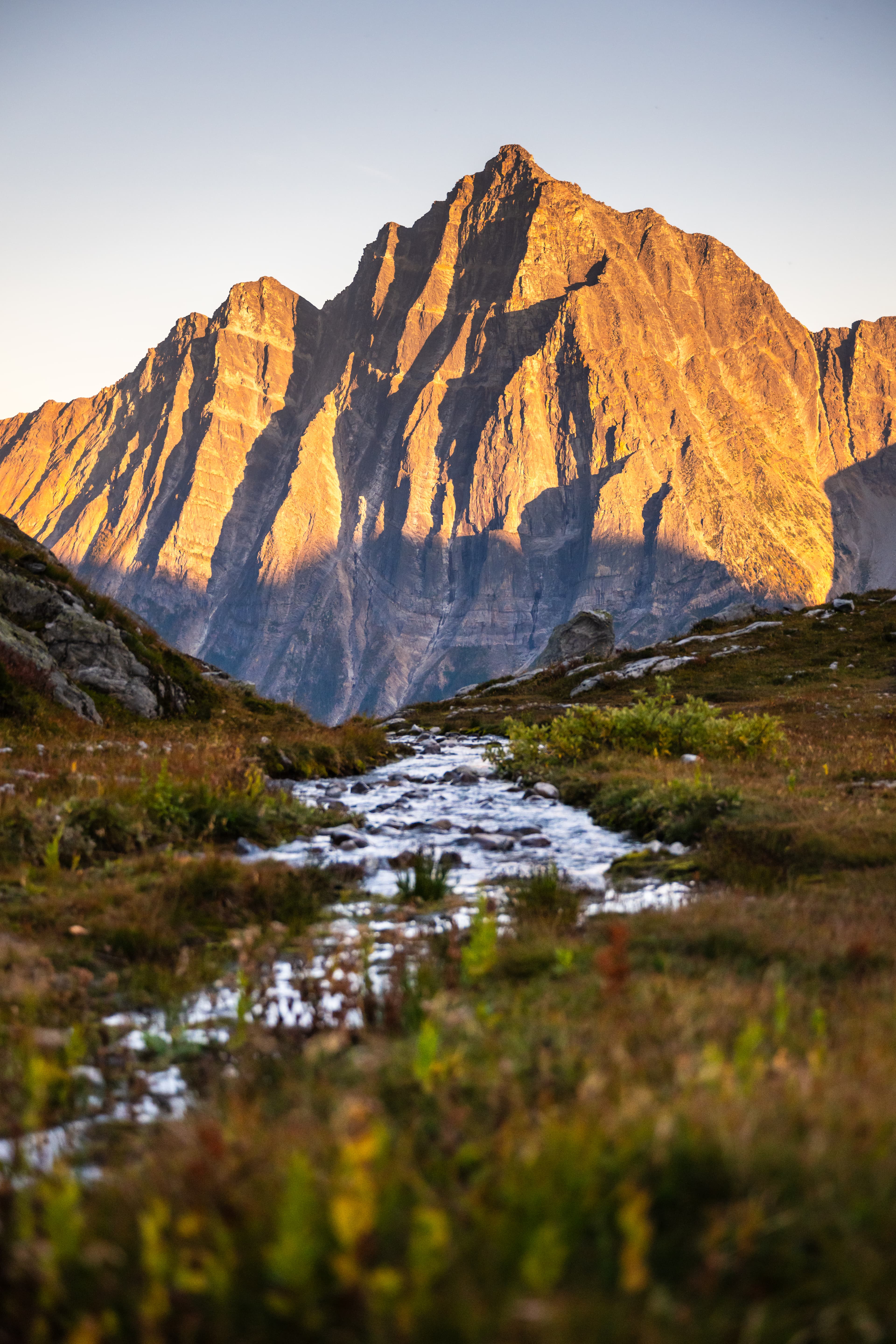 mountain peak at sunset in fall