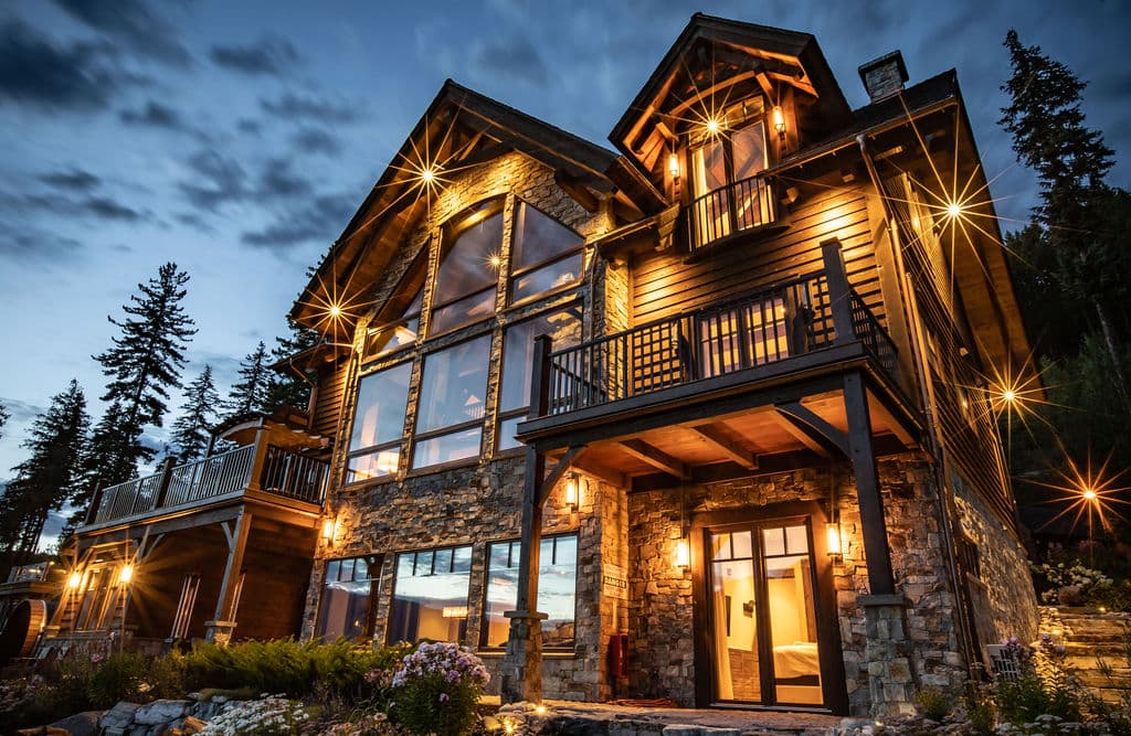 exterior of timber frame luxury chalet in revelstoke