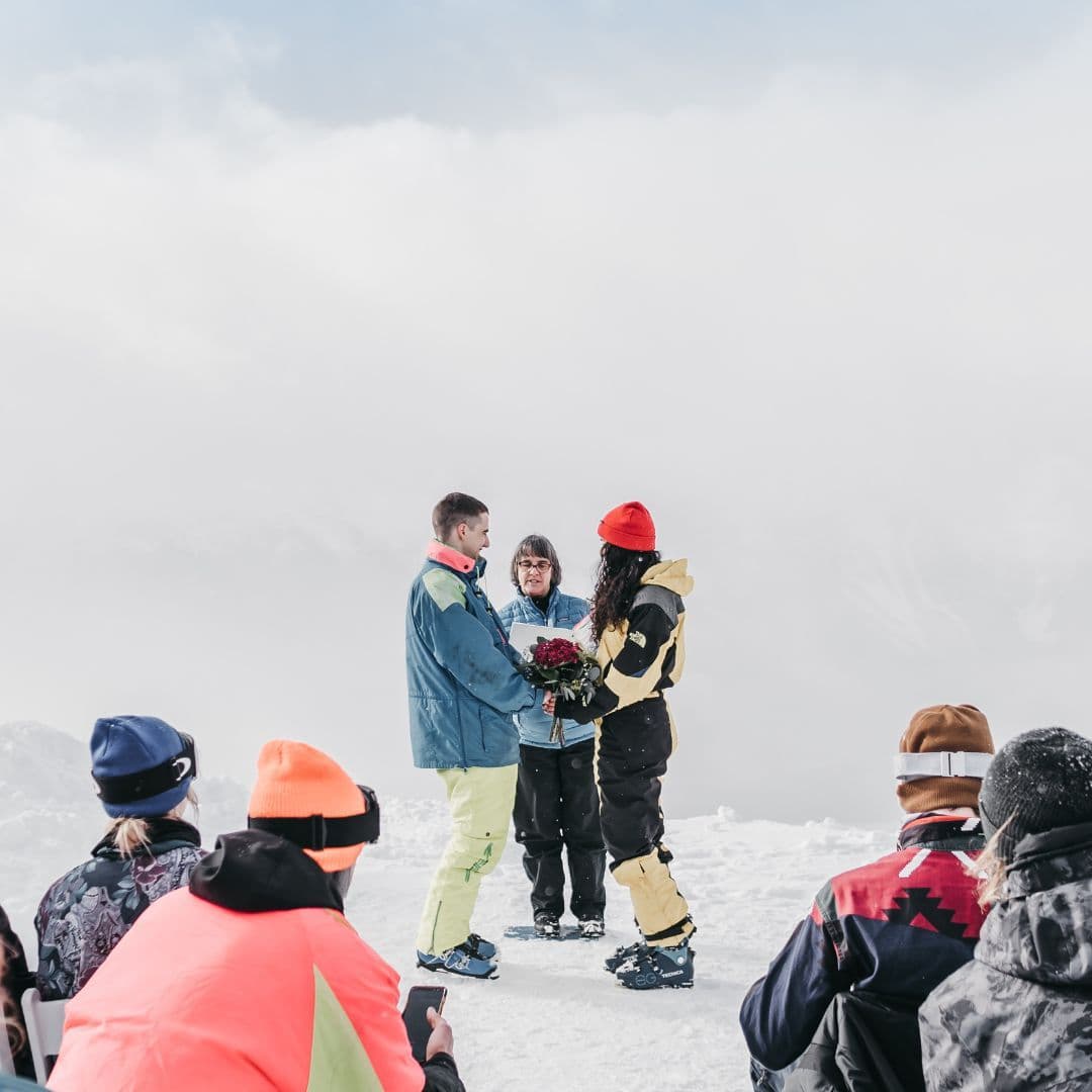 two people getting married at ski resort