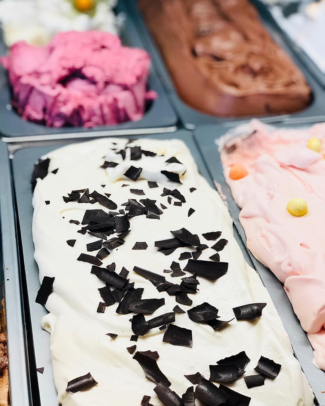 gelato displayed in cold case