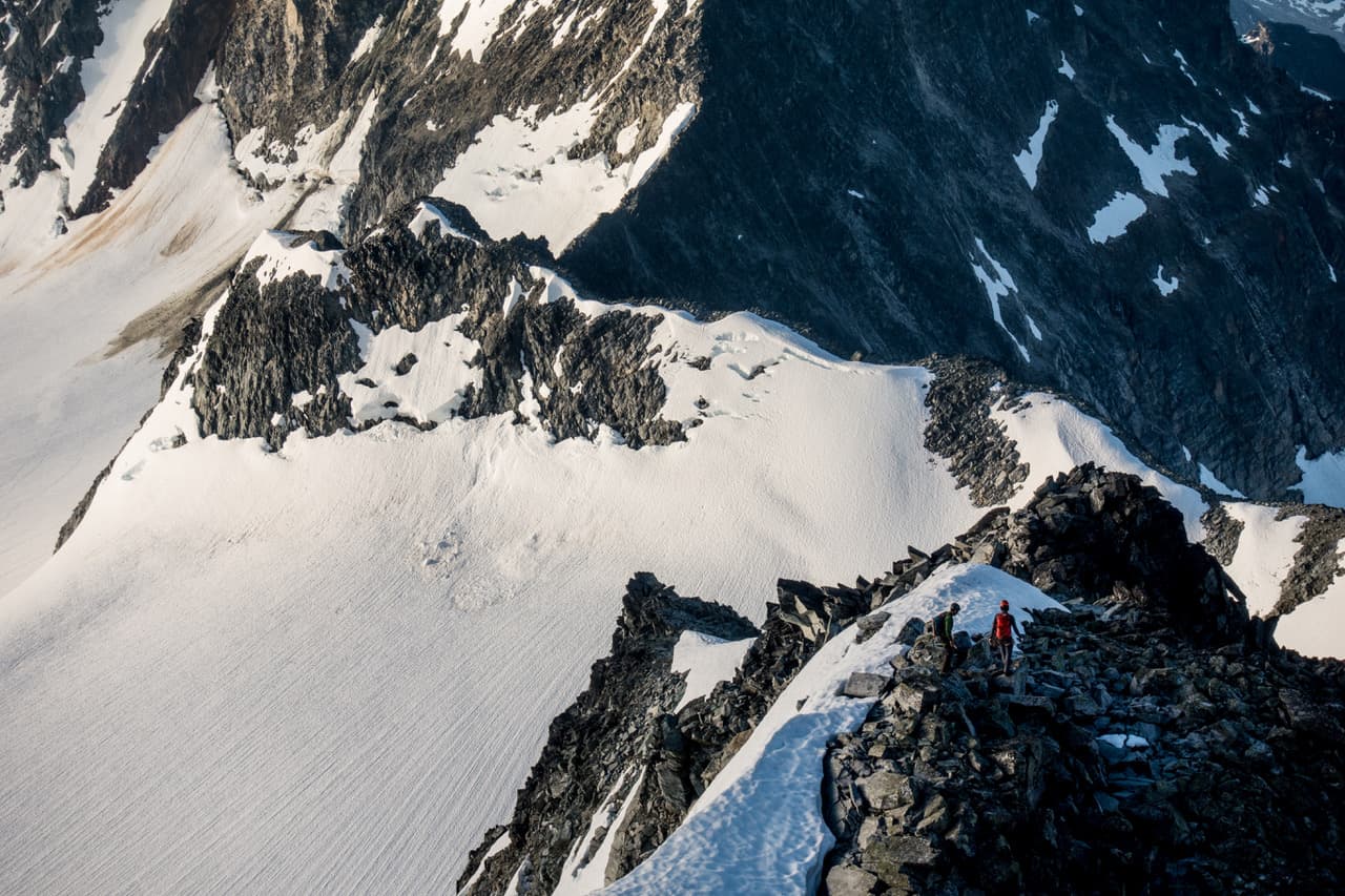 mountaineering on snow covered peaks