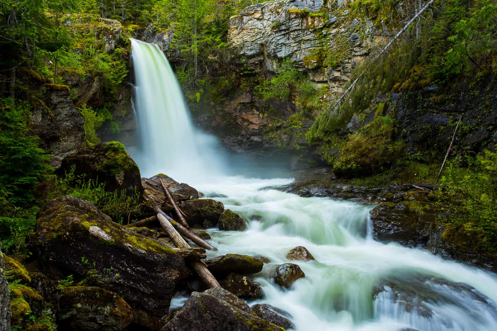 flowing waterfall in rainforest
