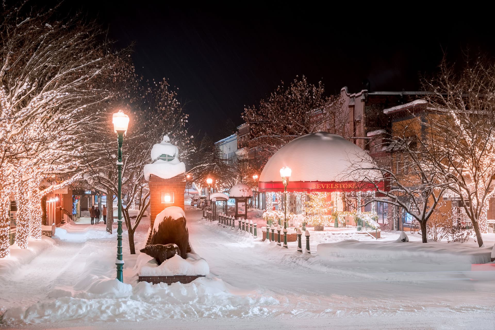 clear night in downtown streets of revelstoke