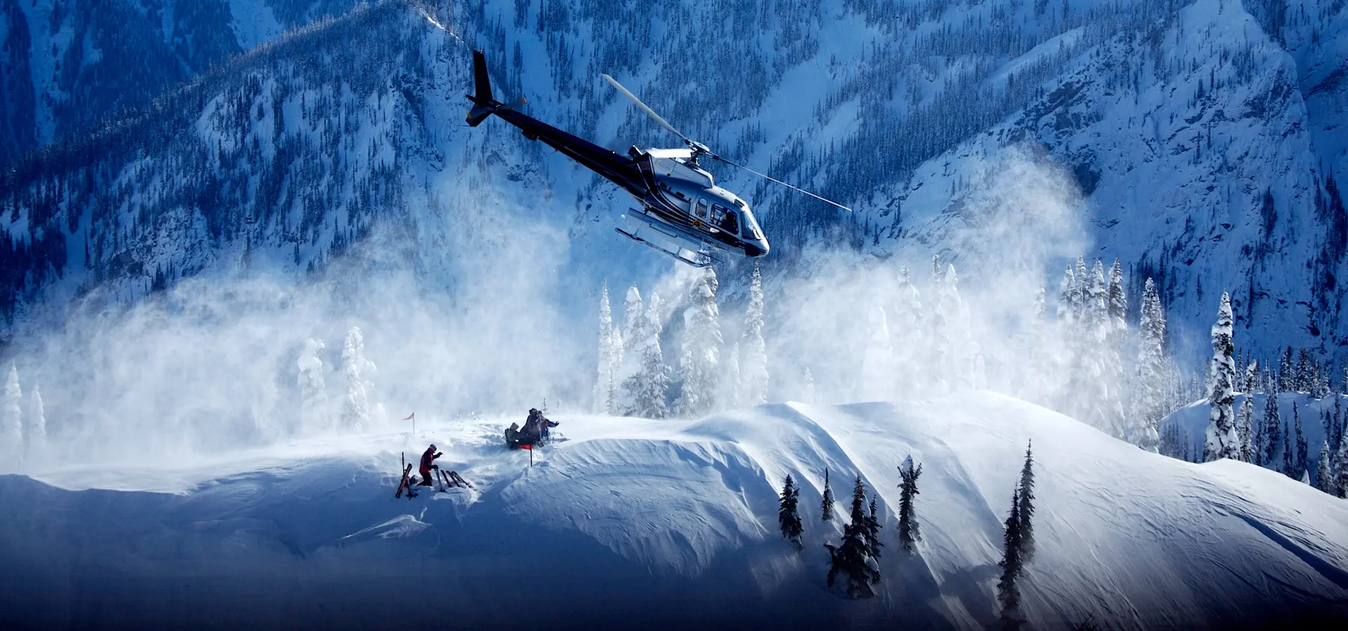 heli landing to pick up heli skiers