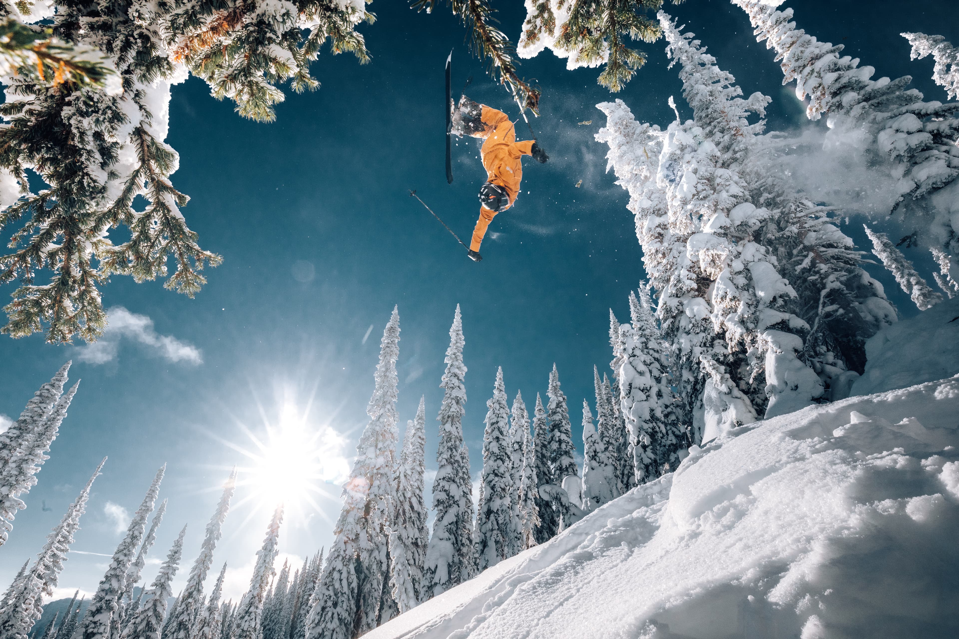 skier backflipping