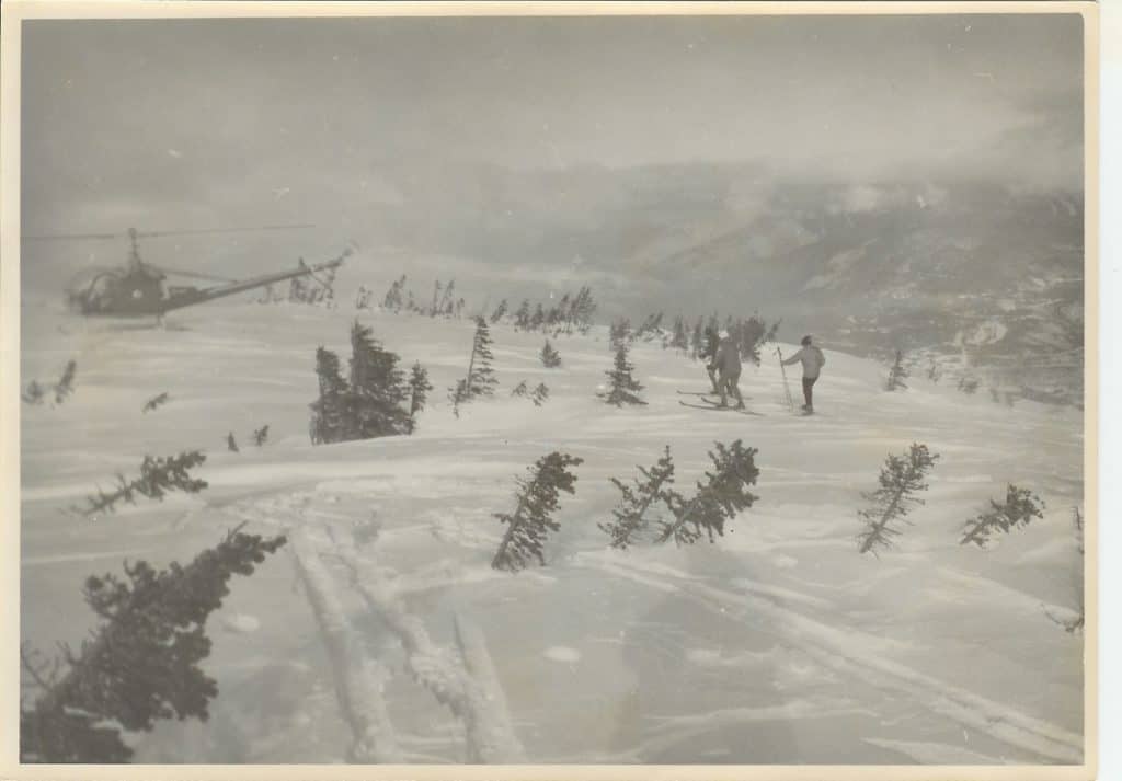 Historic photo heli skiing on Moun Macpherson