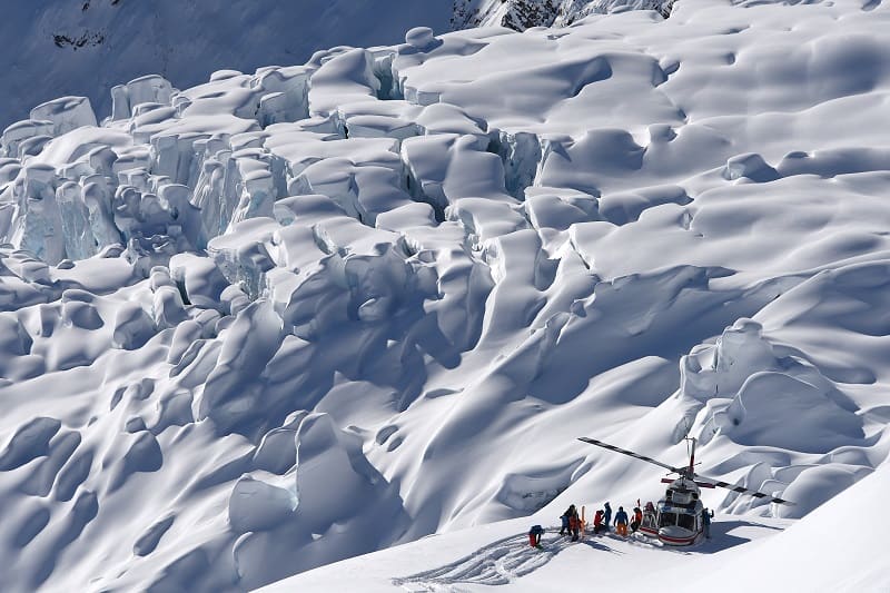 Bell 212 heli skiing drop point in icefields