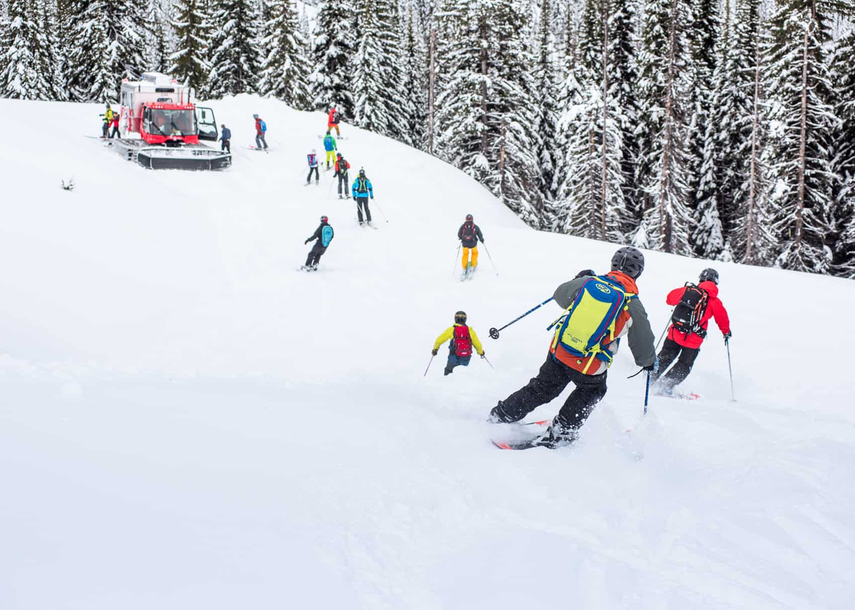 Group cat skiing in Revelstoke