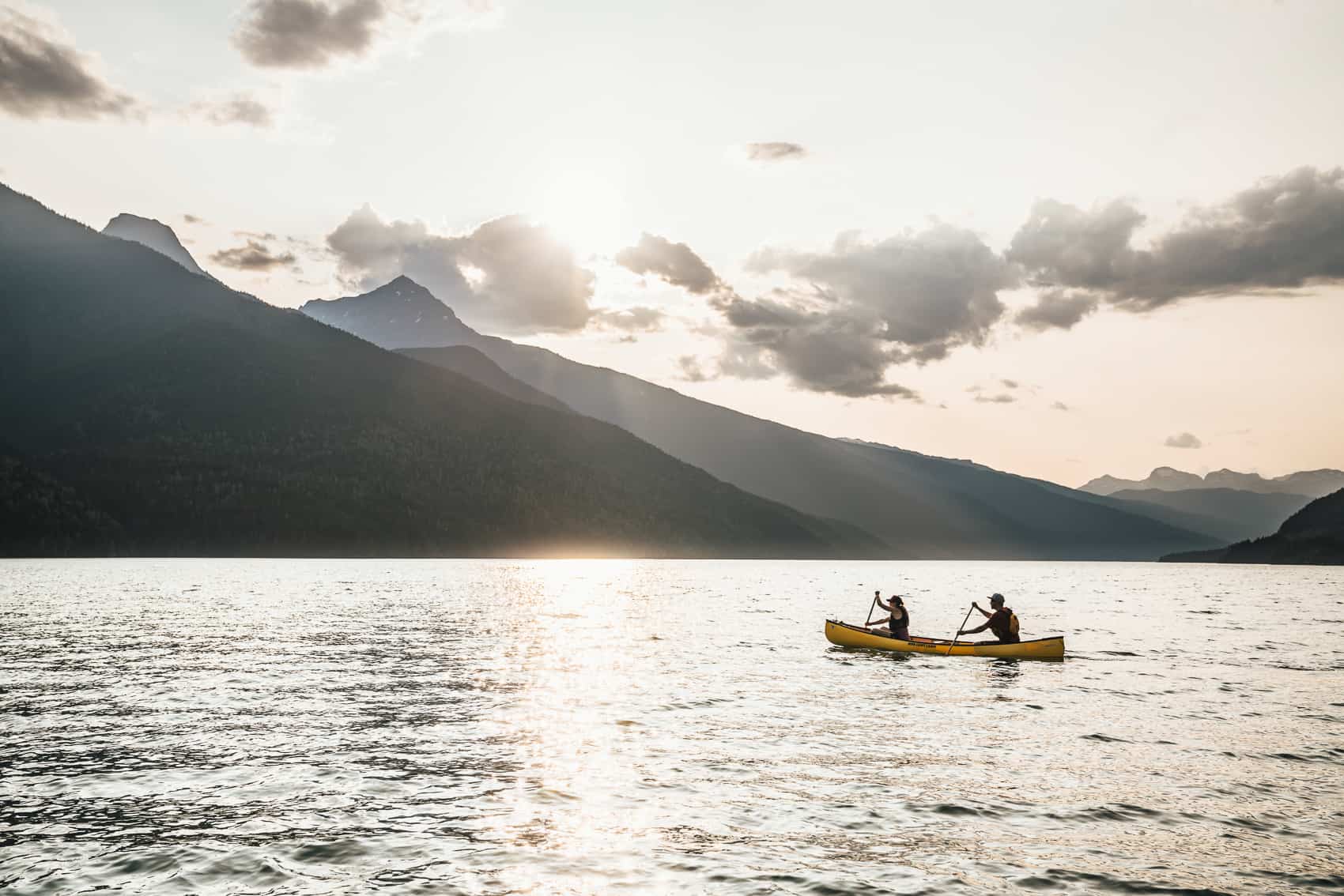 Canoeing on Lake Revelstoke Golden Hour