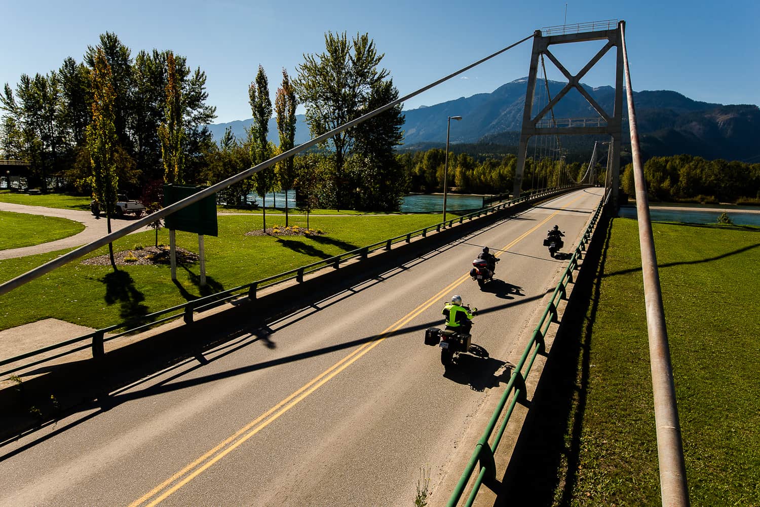 Motorcyclists crossing bridge on the Trans Canada