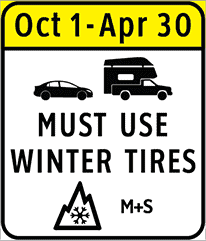 3-peaked mountain/snowflake tires (which include all-weather tires) offer better traction on snow and ice. We recommend drivers install 3-peaked mountain/snowflake tires for cold weather driving and, for extreme conditions, carry chains.

Summer tires are not permitted for driving during designated winter months. Chains on summer tires are not an acceptable substitute for legal winter tires on signed B.C. highways.